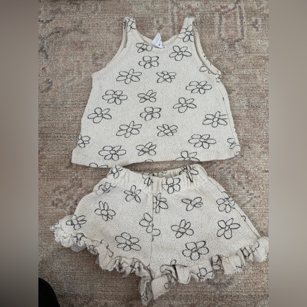 Zara Kids Floral Knit Set - Cream and Black